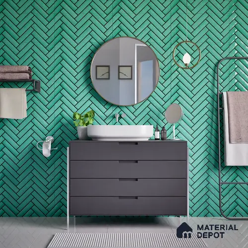 Faux Subway Wall Tile TL 04684 C Herringbone Solara Starwood Blue 2 ft x 1 ft Ceramic Glossy Finish - 9 mm | Suitable For Kitchen, Bathroom Walls and Backsplashes | Please Expect a Slight Variation of Pattern