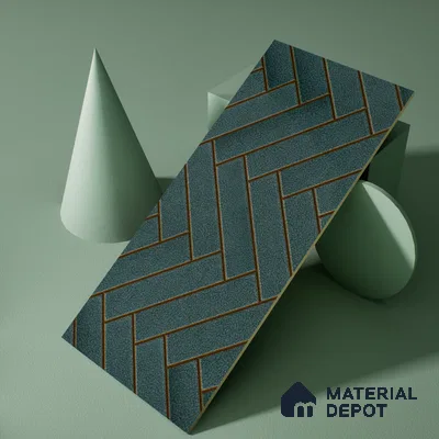 Faux Subway Wall Tile TL 04684 D Herringbone Solara Midnight Blue 2 ft x 1 ft Ceramic Glossy Finish - 9 mm | Suitable For Kitchen, Bathroom Walls and Backsplashes | Please Expect a Slight Variation of Pattern (Sample)