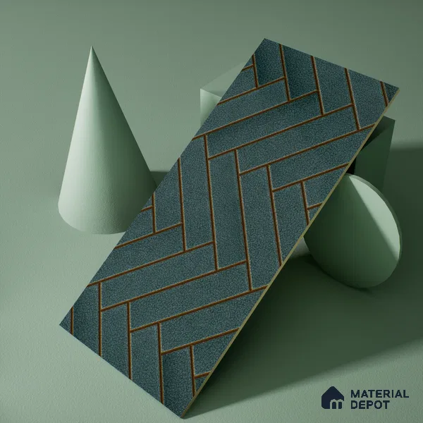 Faux Subway Wall Tile TL 04684 D Herringbone Solara Midnight Blue 2 ft x 1 ft Ceramic Glossy Finish - 9 mm | Suitable For Kitchen, Bathroom Walls and Backsplashes | Please Expect a Slight Variation of Pattern (Sample)