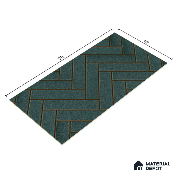 Faux Subway Wall Tile TL 04684 D Herringbone Solara Midnight Blue 2 ft x 1 ft Ceramic Glossy Finish - 9 mm | Suitable For Kitchen, Bathroom Walls and Backsplashes | Please Expect a Slight Variation of Pattern (Sample)