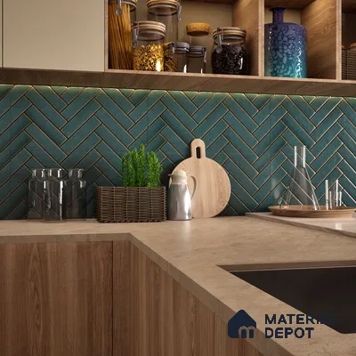 Faux Subway Wall Tile TL 04684 D Herringbone Solara Midnight Blue 2 ft x 1 ft Ceramic Glossy Finish - 9 mm | Suitable For Kitchen, Bathroom Walls and Backsplashes | Please Expect a Slight Variation of Pattern (Sample)
