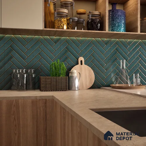 Faux Subway Wall Tile TL 04684 D Herringbone Solara Midnight Blue 2 ft x 1 ft Ceramic Glossy Finish - 9 mm | Suitable For Kitchen, Bathroom Walls and Backsplashes | Please Expect a Slight Variation of Pattern
