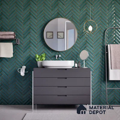 Faux Subway Wall Tile TL 04684 D Herringbone Solara Midnight Blue 2 ft x 1 ft Ceramic Glossy Finish - 9 mm | Suitable For Kitchen, Bathroom Walls and Backsplashes | Please Expect a Slight Variation of Pattern (Sample)