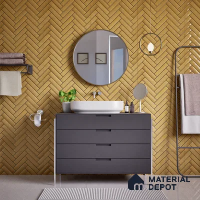 Faux Subway Wall Tile TL 04684 E Herringbone Solara Brown Olive 2 ft x 1 ft Ceramic Glossy Finish - 9 mm | Suitable For Kitchen, Bathroom Walls and Backsplashes | Please Expect a Slight Variation of Pattern
