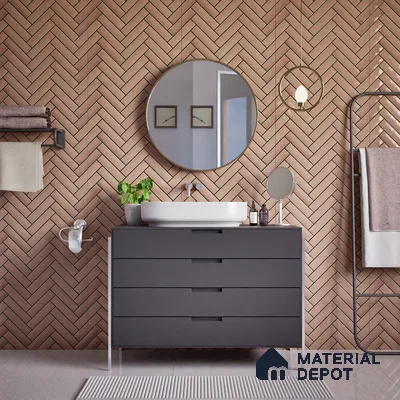 Faux Subway Wall Tile TL 04684 F Herringbone Solara Lush Pink 2 ft x 1 ft Ceramic Glossy Finish - 9 mm | Suitable For Kitchen, Bathroom Walls and Backsplashes | Please Expect a Slight Variation of Pattern (Sample)