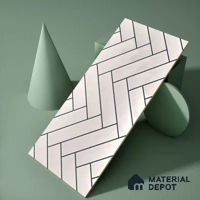 Faux Subway Wall Tile TL 04684 Herringbone Solara Echo White 2 ft x 1 ft Ceramic Glossy Finish - 9 mm | Suitable For Kitchen, Bathroom Walls and Backsplashes | Please Expect a Slight Variation of Pattern