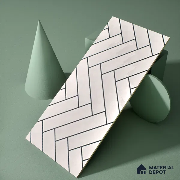 Faux Subway Wall Tile TL 04684 Herringbone Solara Echo White 2 ft x 1 ft Ceramic Glossy Finish - 9 mm | Suitable For Kitchen, Bathroom Walls and Backsplashes | Please Expect a Slight Variation of Pattern
