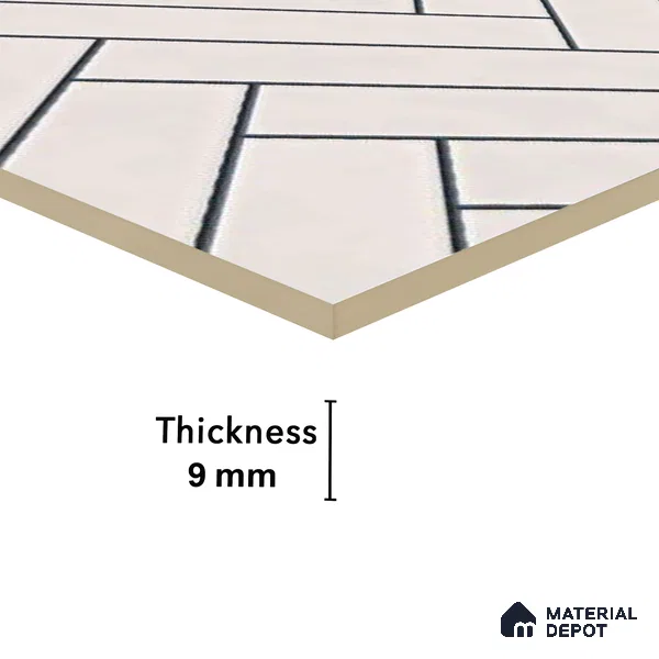 Faux Subway Wall Tile TL 04684 Herringbone Solara Echo White 2 ft x 1 ft Ceramic Glossy Finish - 9 mm | Suitable For Kitchen, Bathroom Walls and Backsplashes | Please Expect a Slight Variation of Pattern
