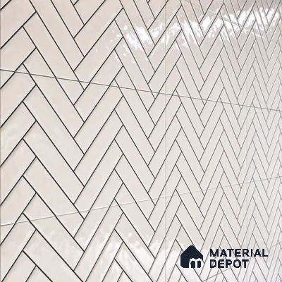 Faux Subway Wall Tile TL 04684 Herringbone Solara Echo White 2 ft x 1 ft Ceramic Glossy Finish - 9 mm | Suitable For Kitchen, Bathroom Walls and Backsplashes | Please Expect a Slight Variation of Pattern