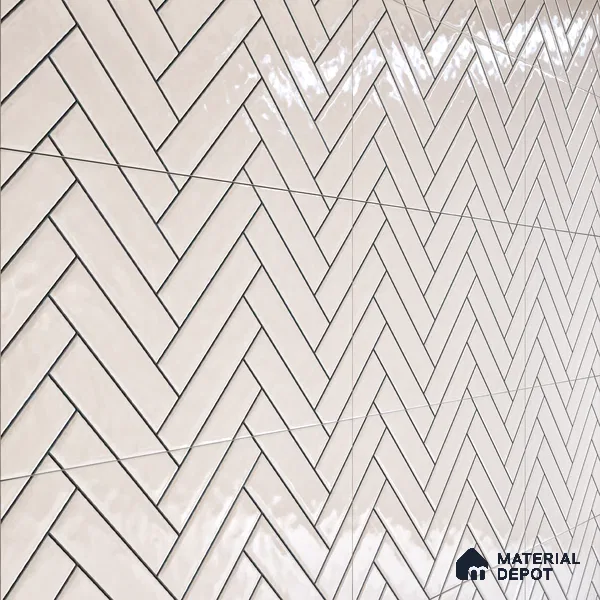 Faux Subway Wall Tile TL 04684 Herringbone Solara Echo White 2 ft x 1 ft Ceramic Glossy Finish - 9 mm | Suitable For Kitchen, Bathroom Walls and Backsplashes | Please Expect a Slight Variation of Pattern