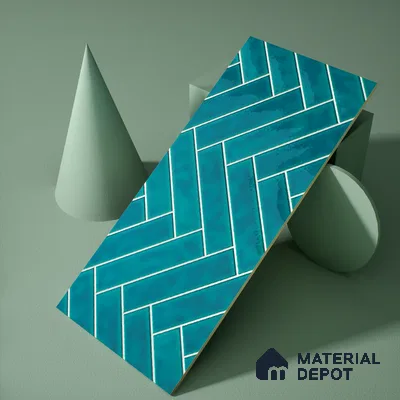 Faux Subway Wall Tile TL 04684 G Herringbone Solara Cobalt Blue 2 ft x 1 ft Ceramic Glossy Finish - 9 mm | Suitable For Kitchen, Bathroom Walls and Backsplashes | Please Expect a Slight Variation of Pattern (Sample)