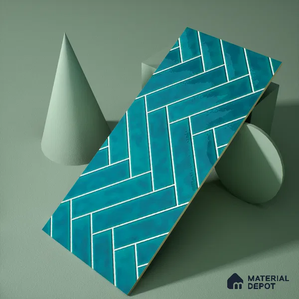 Faux Subway Wall Tile TL 04684 G Herringbone Solara Cobalt Blue 2 ft x 1 ft Ceramic Glossy Finish - 9 mm | Suitable For Kitchen, Bathroom Walls and Backsplashes | Please Expect a Slight Variation of Pattern (Sample)
