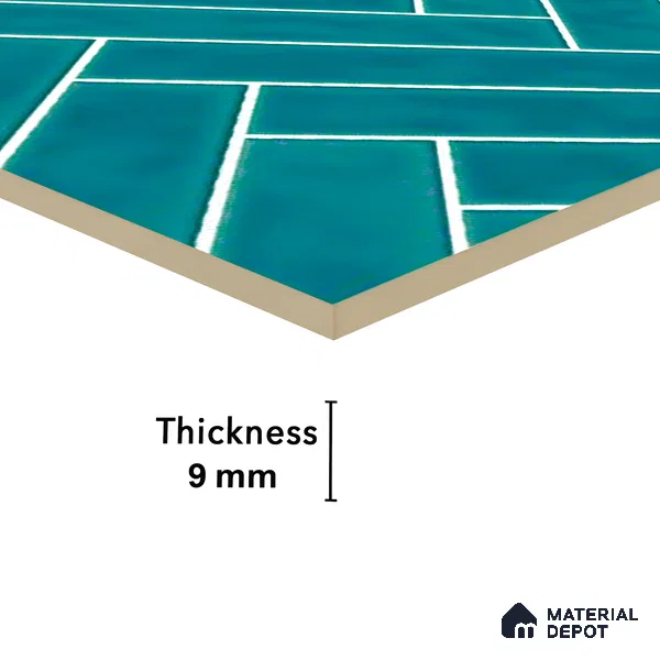 Faux Subway Wall Tile TL 04684 G Herringbone Solara Cobalt Blue 2 ft x 1 ft Ceramic Glossy Finish - 9 mm | Suitable For Kitchen, Bathroom Walls and Backsplashes | Please Expect a Slight Variation of Pattern (Sample)
