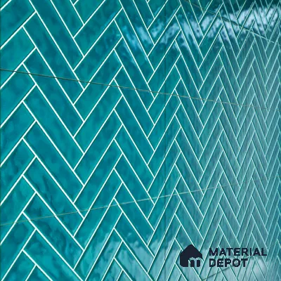 Faux Subway Wall Tile TL 04684 G Herringbone Solara Cobalt Blue 2 ft x 1 ft Ceramic Glossy Finish - 9 mm | Suitable For Kitchen, Bathroom Walls and Backsplashes | Please Expect a Slight Variation of Pattern (Sample)