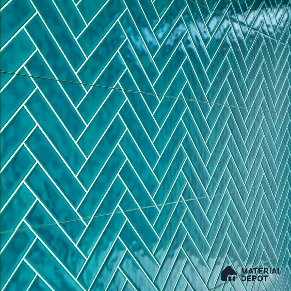Faux Subway Wall Tile TL 04684 G Herringbone Solara Cobalt Blue 2 ft x 1 ft Ceramic Glossy Finish - 9 mm | Suitable For Kitchen, Bathroom Walls and Backsplashes | Please Expect a Slight Variation of Pattern (Sample)