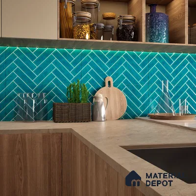 Faux Subway Wall Tile TL 04684 G Herringbone Solara Cobalt Blue 2 ft x 1 ft Ceramic Glossy Finish - 9 mm | Suitable For Kitchen, Bathroom Walls and Backsplashes | Please Expect a Slight Variation of Pattern (Sample)