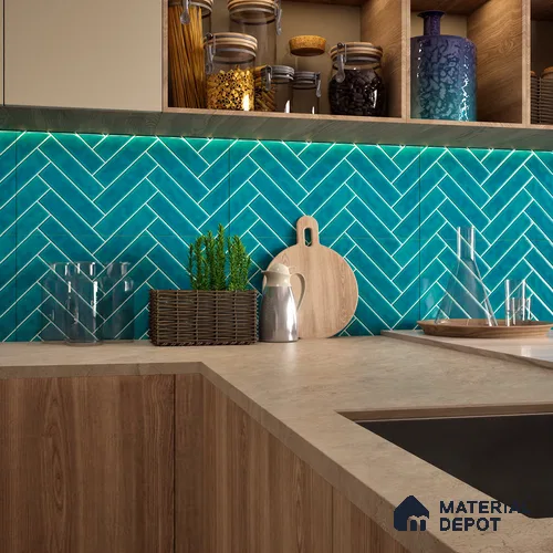 Faux Subway Wall Tile TL 04684 G Herringbone Solara Cobalt Blue 2 ft x 1 ft Ceramic Glossy Finish - 9 mm | Suitable For Kitchen, Bathroom Walls and Backsplashes | Please Expect a Slight Variation of Pattern