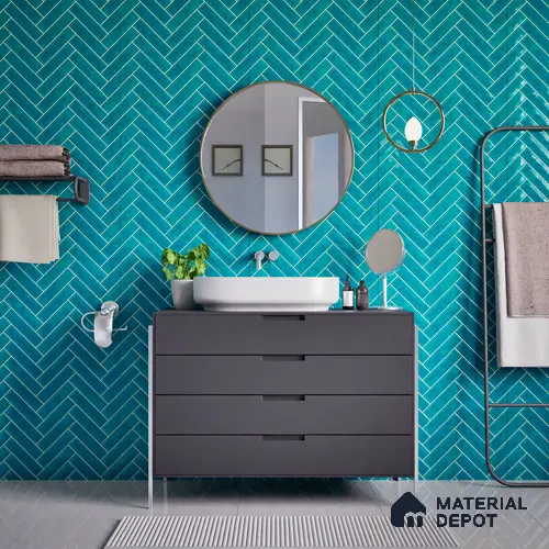 Faux Subway Wall Tile TL 04684 G Herringbone Solara Cobalt Blue 2 ft x 1 ft Ceramic Glossy Finish - 9 mm | Suitable For Kitchen, Bathroom Walls and Backsplashes | Please Expect a Slight Variation of Pattern
