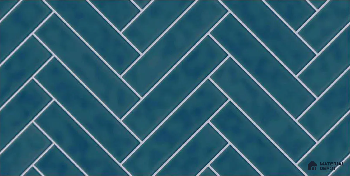 Faux Subway Wall Tile TL 04684 H Herringbone Solara Lake Blue 2 ft x 1 ft Ceramic Glossy Finish - 9 mm | Suitable For Kitchen, Bathroom Walls and Backsplashes | Please Expect a Slight Variation of Pattern