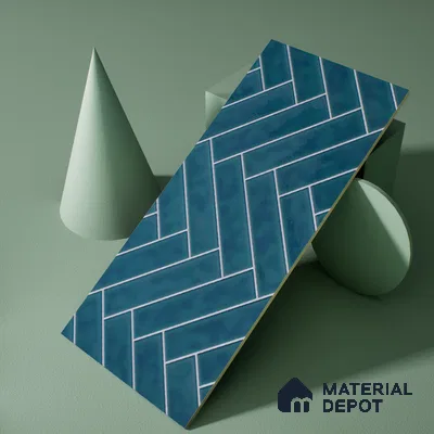Faux Subway Wall Tile TL 04684 H Herringbone Solara Lake Blue 2 ft x 1 ft Ceramic Glossy Finish - 9 mm | Suitable For Kitchen, Bathroom Walls and Backsplashes | Please Expect a Slight Variation of Pattern