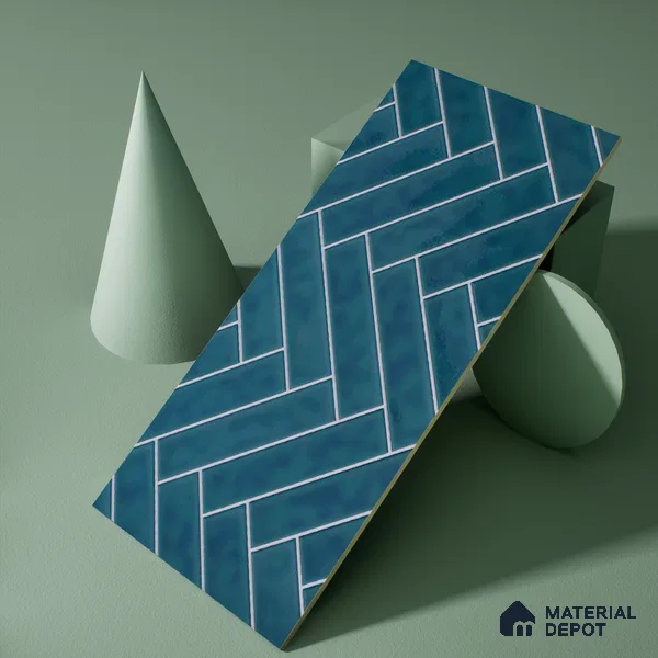 Faux Subway Wall Tile TL 04684 H Herringbone Solara Lake Blue 2 ft x 1 ft Ceramic Glossy Finish - 9 mm | Suitable For Kitchen, Bathroom Walls and Backsplashes | Please Expect a Slight Variation of Pattern