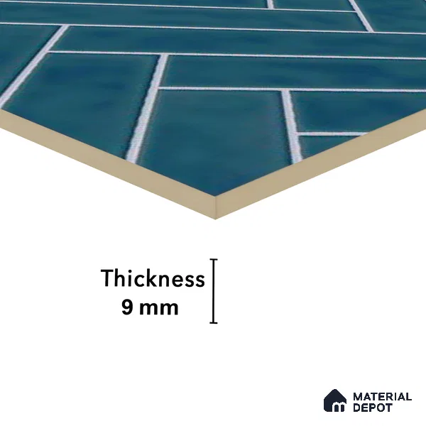 Faux Subway Wall Tile TL 04684 H Herringbone Solara Lake Blue 2 ft x 1 ft Ceramic Glossy Finish - 9 mm | Suitable For Kitchen, Bathroom Walls and Backsplashes | Please Expect a Slight Variation of Pattern