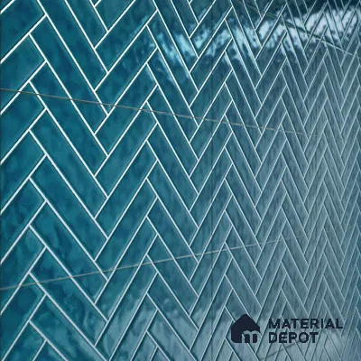 Faux Subway Wall Tile TL 04684 H Herringbone Solara Lake Blue 2 ft x 1 ft Ceramic Glossy Finish - 9 mm | Suitable For Kitchen, Bathroom Walls and Backsplashes | Please Expect a Slight Variation of Pattern