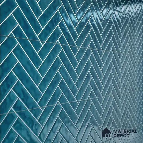 Faux Subway Wall Tile TL 04684 H Herringbone Solara Lake Blue 2 ft x 1 ft Ceramic Glossy Finish - 9 mm | Suitable For Kitchen, Bathroom Walls and Backsplashes | Please Expect a Slight Variation of Pattern