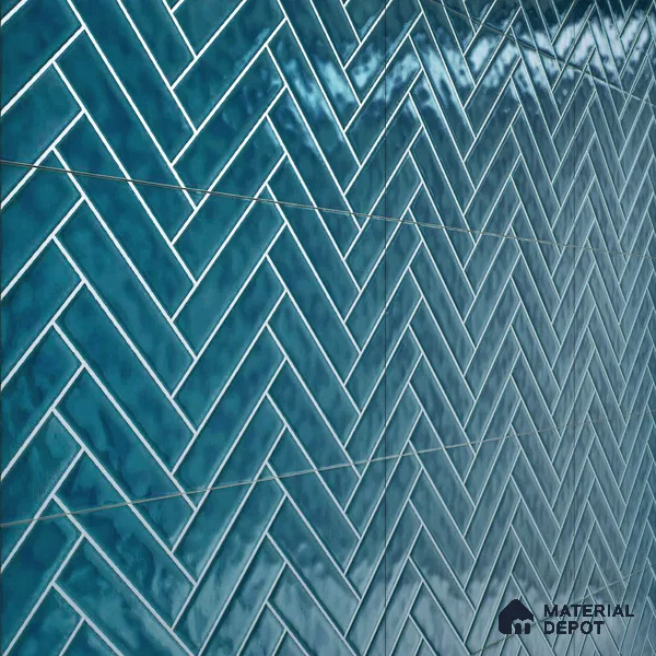 Faux Subway Wall Tile TL 04684 H Herringbone Solara Lake Blue 2 ft x 1 ft Ceramic Glossy Finish - 9 mm | Suitable For Kitchen, Bathroom Walls and Backsplashes | Please Expect a Slight Variation of Pattern
