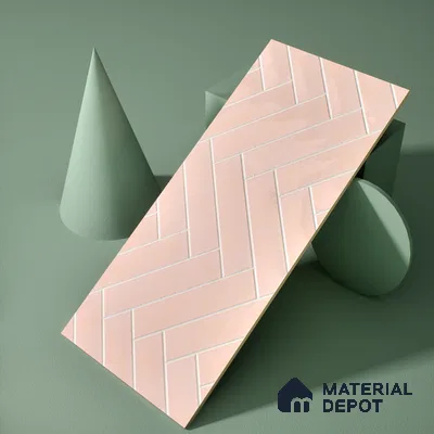 Faux Subway Wall Tile TL 04684 I Herringbone Solara Norvegia Pink 2 ft x 1 ft Ceramic Glossy Finish - 9 mm | Suitable For Kitchen, Bathroom Walls and Backsplashes | Please Expect a Slight Variation of Pattern (Sample)