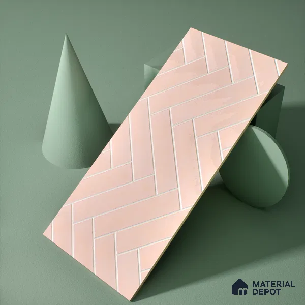 Faux Subway Wall Tile TL 04684 I Herringbone Solara Norvegia Pink 2 ft x 1 ft Ceramic Glossy Finish - 9 mm | Suitable For Kitchen, Bathroom Walls and Backsplashes | Please Expect a Slight Variation of Pattern (Sample)