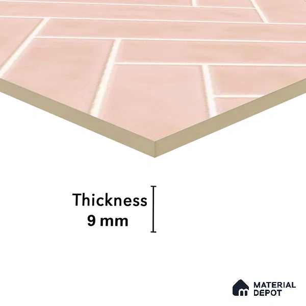 Faux Subway Wall Tile TL 04684 I Herringbone Solara Norvegia Pink 2 ft x 1 ft Ceramic Glossy Finish - 9 mm | Suitable For Kitchen, Bathroom Walls and Backsplashes | Please Expect a Slight Variation of Pattern (Sample)
