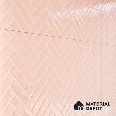 Faux Subway Wall Tile TL 04684 I Herringbone Solara Norvegia Pink 2 ft x 1 ft Ceramic Glossy Finish - 9 mm | Suitable For Kitchen, Bathroom Walls and Backsplashes | Please Expect a Slight Variation of Pattern (Sample)