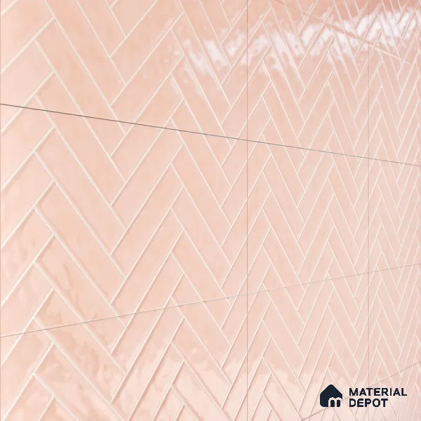 Faux Subway Wall Tile TL 04684 I Herringbone Solara Norvegia Pink 2 ft x 1 ft Ceramic Glossy Finish - 9 mm | Suitable For Kitchen, Bathroom Walls and Backsplashes | Please Expect a Slight Variation of Pattern (Sample)