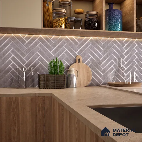 Faux Subway Wall Tile TL 04684 J Herringbone Solara Avorio Crema 2 ft x 1 ft Ceramic Glossy Finish - 9 mm | Suitable For Kitchen, Bathroom Walls and Backsplashes | Please Expect a Slight Variation of Pattern
