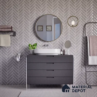 Faux Subway Wall Tile TL 04684 J Herringbone Solara Avorio Crema 2 ft x 1 ft Ceramic Glossy Finish - 9 mm | Suitable For Kitchen, Bathroom Walls and Backsplashes | Please Expect a Slight Variation of Pattern