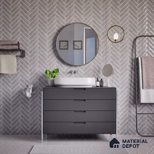 Faux Subway Wall Tile TL 04684 J Herringbone Solara Avorio Crema 2 ft x 1 ft Ceramic Glossy Finish - 9 mm | Suitable For Kitchen, Bathroom Walls and Backsplashes | Please Expect a Slight Variation of Pattern