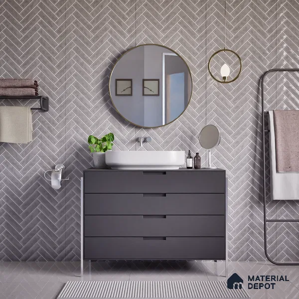 Faux Subway Wall Tile TL 04684 J Herringbone Solara Avorio Crema 2 ft x 1 ft Ceramic Glossy Finish - 9 mm | Suitable For Kitchen, Bathroom Walls and Backsplashes | Please Expect a Slight Variation of Pattern