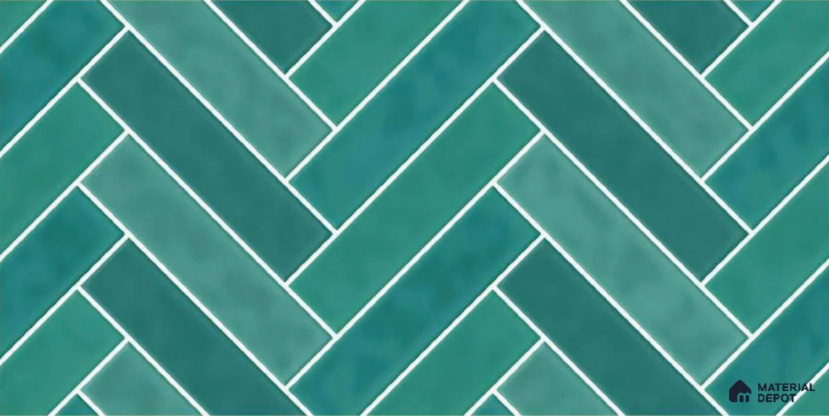 Faux Subway Wall Tile TL 04684 K Herringbone Solara Seafoam Green 2 ft x 1 ft Ceramic Glossy Finish - 9 mm | Suitable For Kitchen, Bathroom Walls and Backsplashes | Please Expect a Slight Variation of Pattern (Sample)
