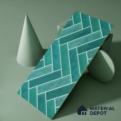 Faux Subway Wall Tile TL 04684 K Herringbone Solara Seafoam Green 2 ft x 1 ft Ceramic Glossy Finish - 9 mm | Suitable For Kitchen, Bathroom Walls and Backsplashes | Please Expect a Slight Variation of Pattern (Sample)