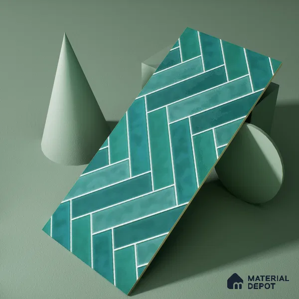 Faux Subway Wall Tile TL 04684 K Herringbone Solara Seafoam Green 2 ft x 1 ft Ceramic Glossy Finish - 9 mm | Suitable For Kitchen, Bathroom Walls and Backsplashes | Please Expect a Slight Variation of Pattern (Sample)