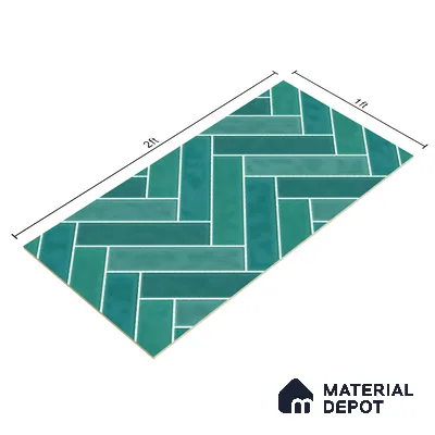 Faux Subway Wall Tile TL 04684 K Herringbone Solara Seafoam Green 2 ft x 1 ft Ceramic Glossy Finish - 9 mm | Suitable For Kitchen, Bathroom Walls and Backsplashes | Please Expect a Slight Variation of Pattern (Sample)