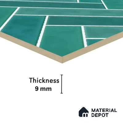 Faux Subway Wall Tile TL 04684 K Herringbone Solara Seafoam Green 2 ft x 1 ft Ceramic Glossy Finish - 9 mm | Suitable For Kitchen, Bathroom Walls and Backsplashes | Please Expect a Slight Variation of Pattern (Sample)