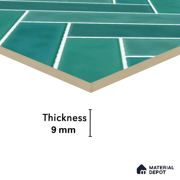 Faux Subway Wall Tile TL 04684 K Herringbone Solara Seafoam Green 2 ft x 1 ft Ceramic Glossy Finish - 9 mm | Suitable For Kitchen, Bathroom Walls and Backsplashes | Please Expect a Slight Variation of Pattern (Sample)