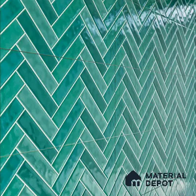Faux Subway Wall Tile TL 04684 K Herringbone Solara Seafoam Green 2 ft x 1 ft Ceramic Glossy Finish - 9 mm | Suitable For Kitchen, Bathroom Walls and Backsplashes | Please Expect a Slight Variation of Pattern (Sample)