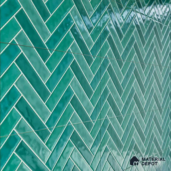 Faux Subway Wall Tile TL 04684 K Herringbone Solara Seafoam Green 2 ft x 1 ft Ceramic Glossy Finish - 9 mm | Suitable For Kitchen, Bathroom Walls and Backsplashes | Please Expect a Slight Variation of Pattern (Sample)