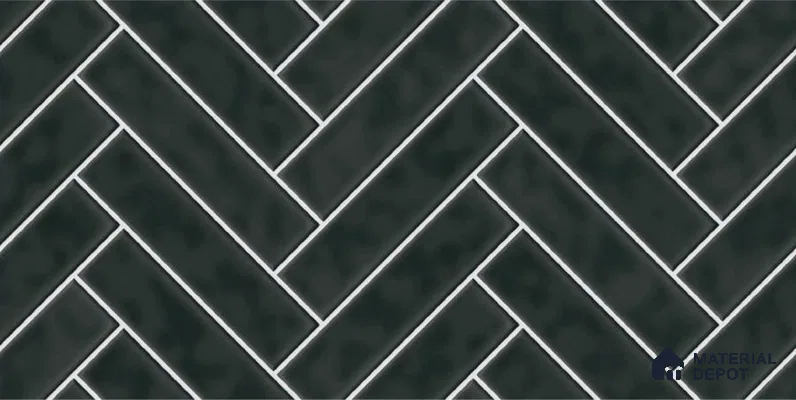 Faux Subway Wall Tile TL 04684 L Herringbone Solara Noir Black 2 ft x 1 ft Ceramic Glossy Finish - 9 mm | Suitable For Kitchen, Bathroom Walls and Backsplashes | Please Expect a Slight Variation of Pattern