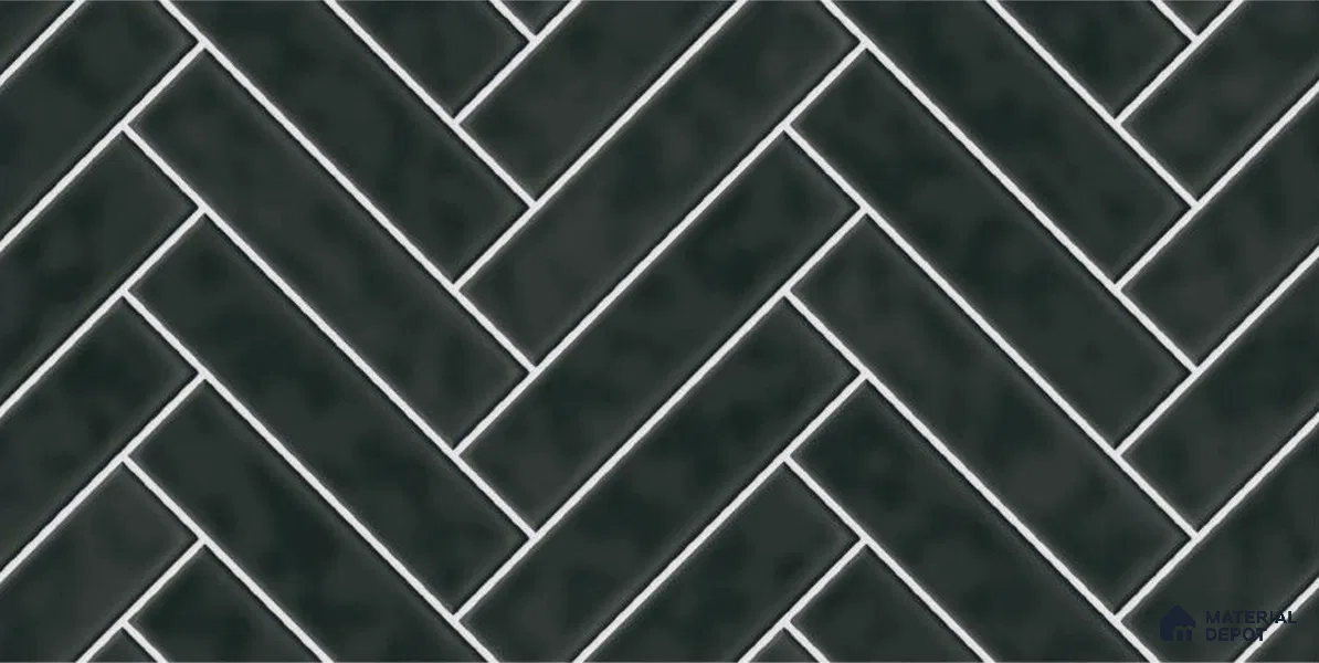 Faux Subway Wall Tile TL 04684 L Herringbone Solara Noir Black 2 ft x 1 ft Ceramic Glossy Finish - 9 mm | Suitable For Kitchen, Bathroom Walls and Backsplashes | Please Expect a Slight Variation of Pattern