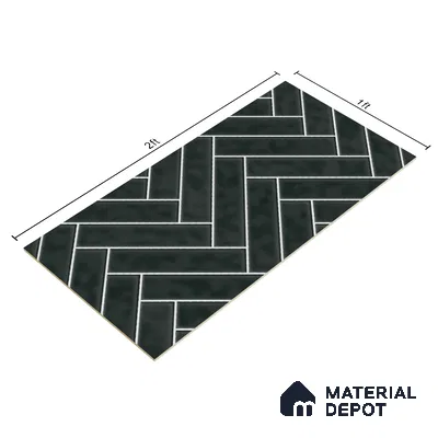 Faux Subway Wall Tile TL 04684 L Herringbone Solara Noir Black 2 ft x 1 ft Ceramic Glossy Finish - 9 mm | Suitable For Kitchen, Bathroom Walls and Backsplashes | Please Expect a Slight Variation of Pattern