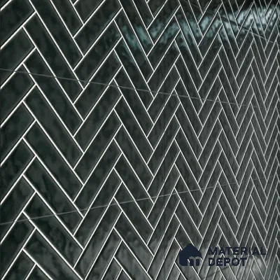 Faux Subway Wall Tile TL 04684 L Herringbone Solara Noir Black 2 ft x 1 ft Ceramic Glossy Finish - 9 mm | Suitable For Kitchen, Bathroom Walls and Backsplashes | Please Expect a Slight Variation of Pattern